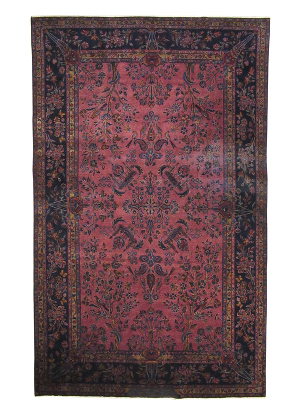 A23149 Persian Rug Kashan Handmade Area Traditional Antique 5'11'' x 8'6'' -6x9- Red Blue Floral Design