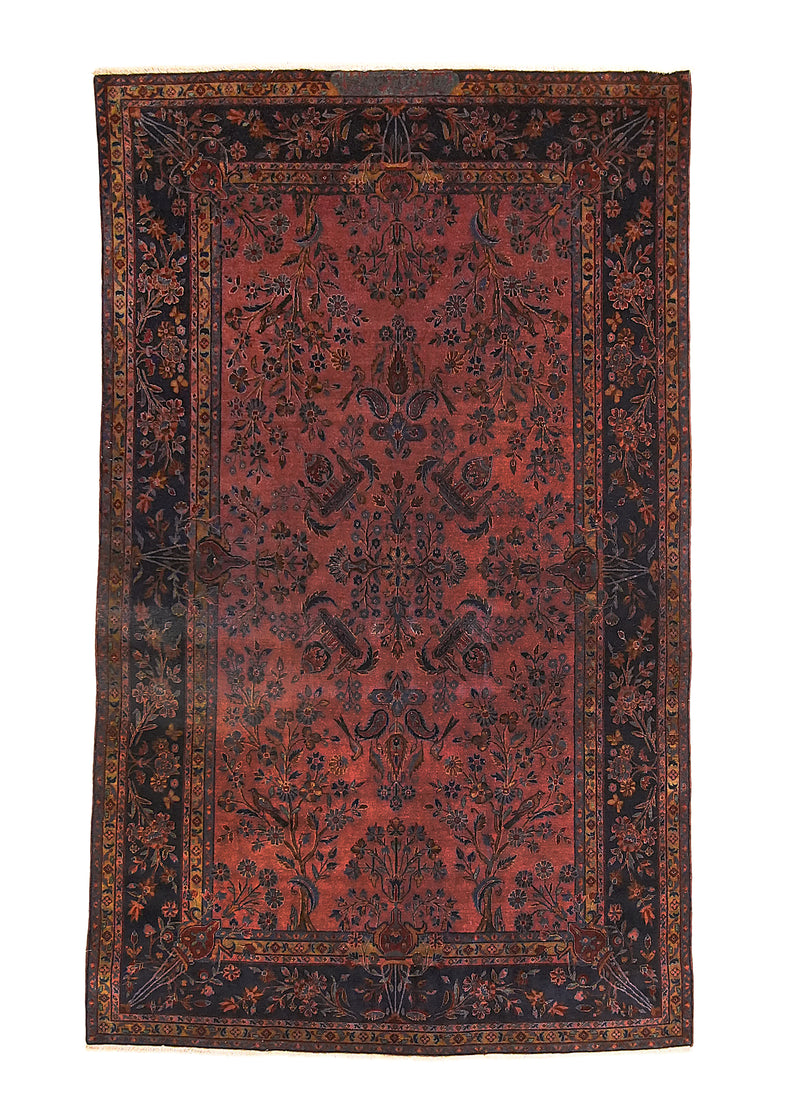 A23149 Persian Rug Kashan Handmade Area Traditional Antique 5'11'' x 8'6'' -6x9- Red Blue Floral Design.jpg