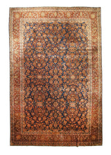 A23150 Persian Rug Kashan Handmade Area Traditional Antique 9'6'' x 13'8'' -10x14- Blue Red Floral Design