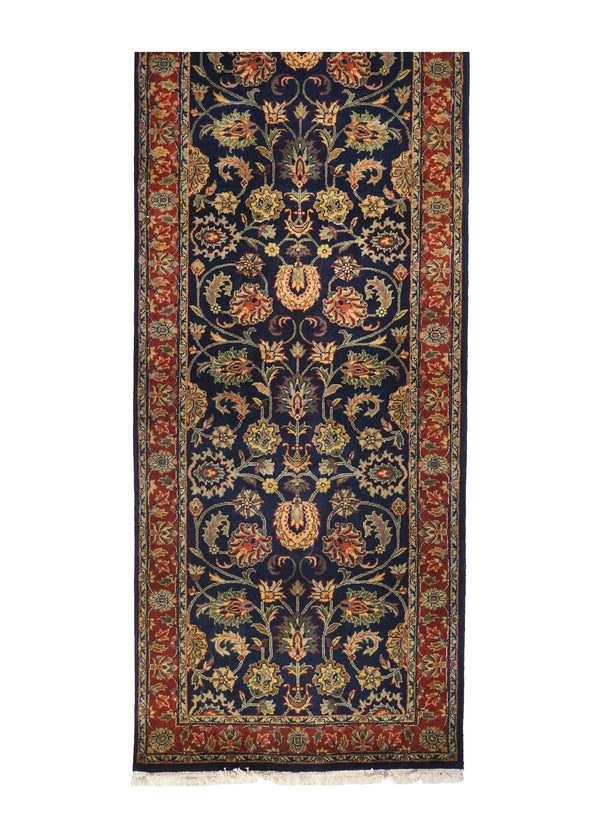 A23179 Oriental Rug Indian Handmade Runner Traditional 2'7'' x 18'0'' -3x18- Blue Red Floral Design