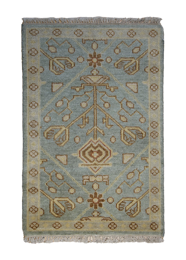 A23188 Oriental Rug Indian Handmade Area Transitional 2'0'' x 3'0'' -2x3- Blue Geometric Design