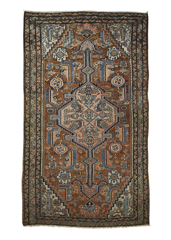 A23212 Persian Rug Malayer Handmade Area Tribal Antique 3'9'' x 6'1'' -4x6- Red Blue Geometric Design