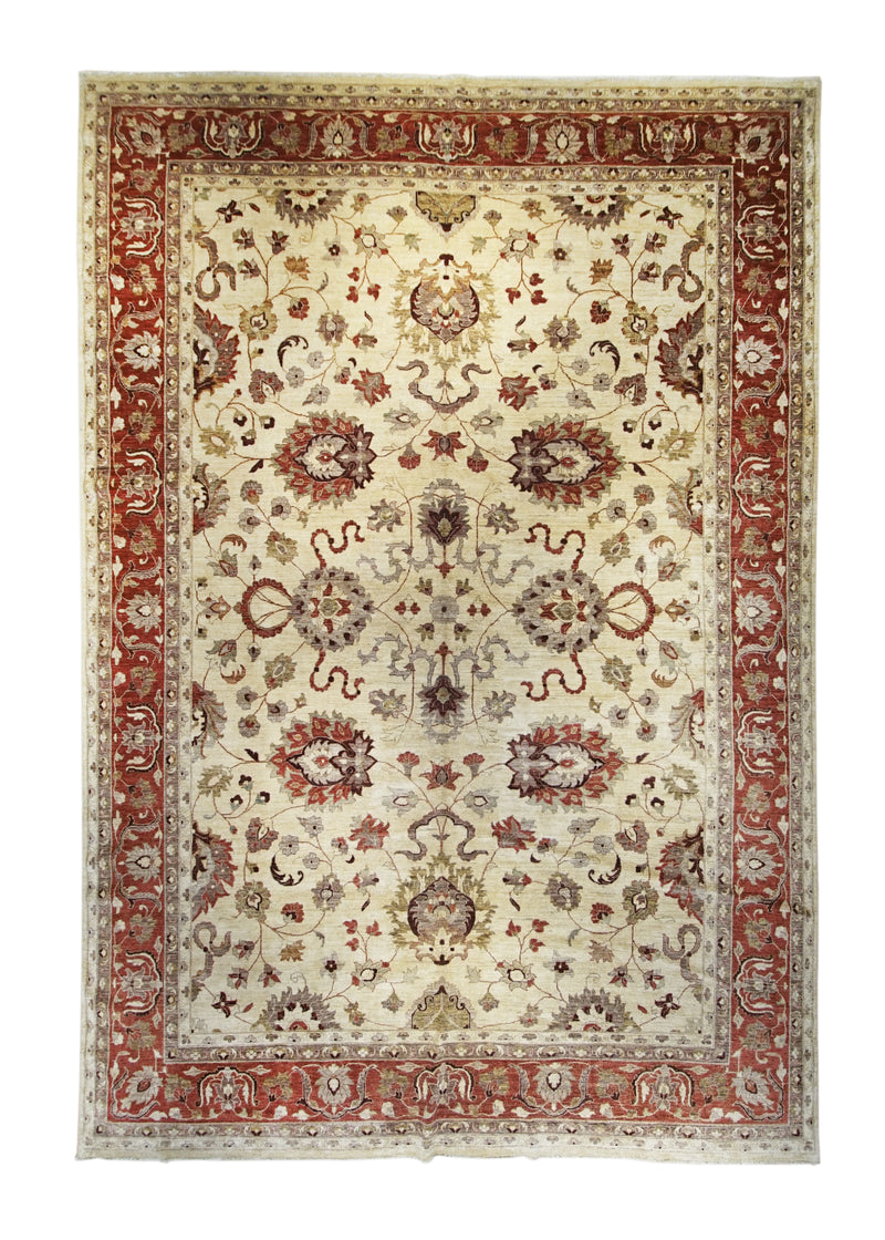 A23220 Oriental Rug Afghan Handmade Area Transitional 12'1'' x 17'9'' -12x18- Whites Beige Red Antique Washed Oushak Floral Design