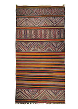 A23254 Oriental Rug Moroccan Handmade Area Tribal 4'6'' x 8'7'' -5x9- Red Multi-color Kilim Stripes Design