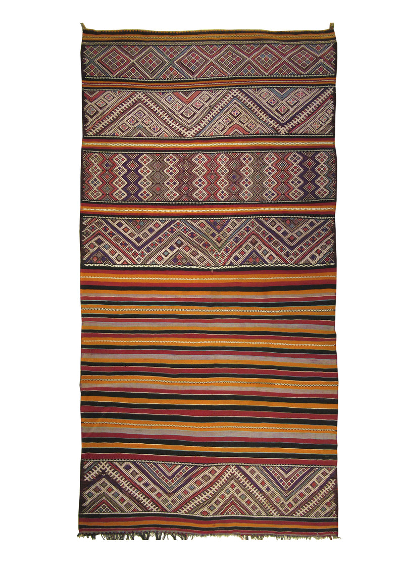 A23254 Oriental Rug Moroccan Handmade Area Tribal 4'6'' x 8'7'' -5x9- Red Multi-color Kilim Stripes Design