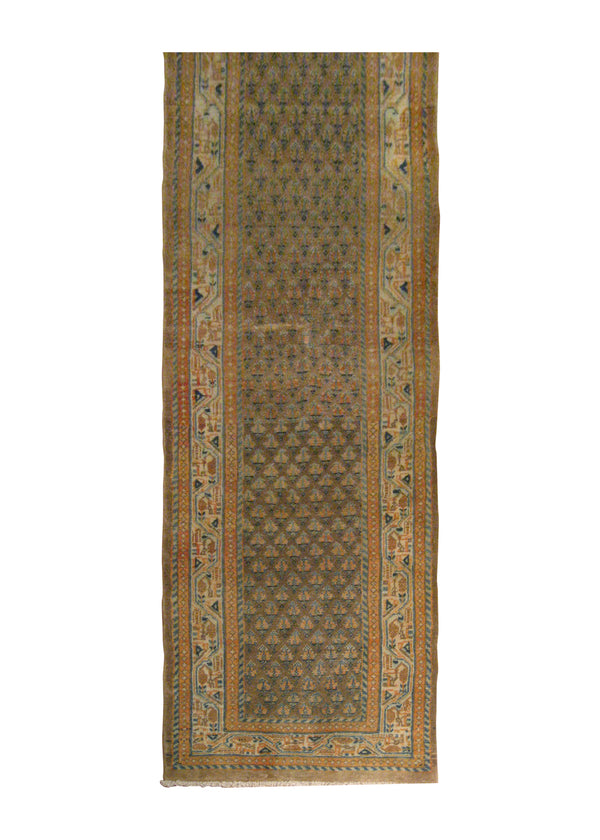 A23271 Persian Rug Sarouk Handmade Runner Traditional Vintage 2'4'' x 13'3'' -2x13- Brown Orange Blue Paisley Boteh Design