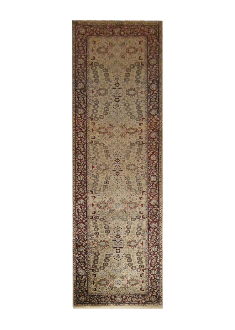 A23315 Oriental Rug Turkish Handmade Runner Transitional Traditional 2'8'' x 9'11'' -3x10- Whites Beige Red Floral Design