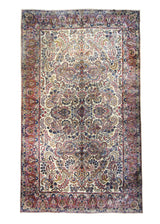 A23324 Persian Rug Lavar Kerman Handmade Area Traditional Antique 10'8'' x 17'10'' -11x18- Whites Beige Pink Floral Design
