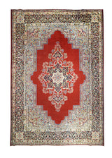 A23334 Persian Rug Kerman Handmade Area Traditional 8'6'' x 12'0'' -9x12- Red Blue Open Field Design