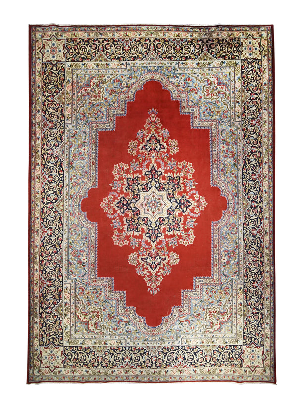 A23334 Persian Rug Kerman Handmade Area Traditional 8'6'' x 12'0'' -9x12- Red Blue Open Field Design