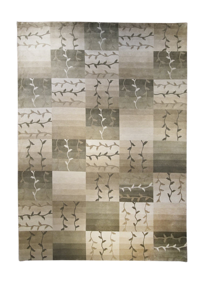 A23335 Oriental Rug Nepalese Handmade Area Modern 8'11'' x 12'10'' -9x13- Whites Beige Green Floral Checkered Design