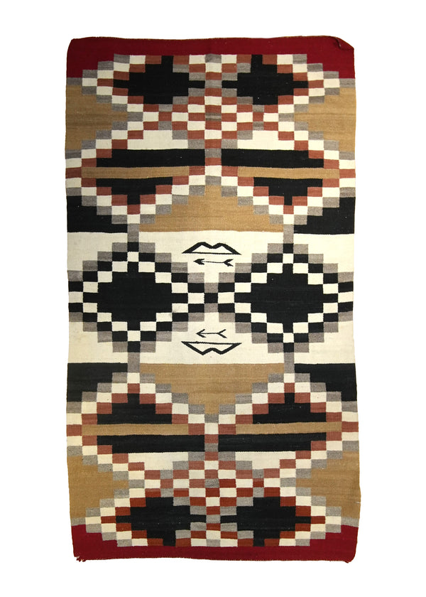 A23347 Native American Rug Navajo Handmade Area Tribal 3'6'' x 6'2'' -4x6- Red Whites Beige Black Geometric Design