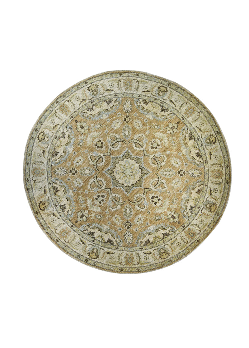 A23352 Oriental Rug Pakistani Handmade Round Transitional 7'10'' x 7'10'' -8x8- Orange Green Antique Washed Oushak Design
