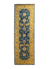 A23413 Oriental Rug Pakistani Handmade Runner Transitional 2'8'' x 8'2'' -3x8- Yellow Gold Blue Antique Washed Floral Oushak Design