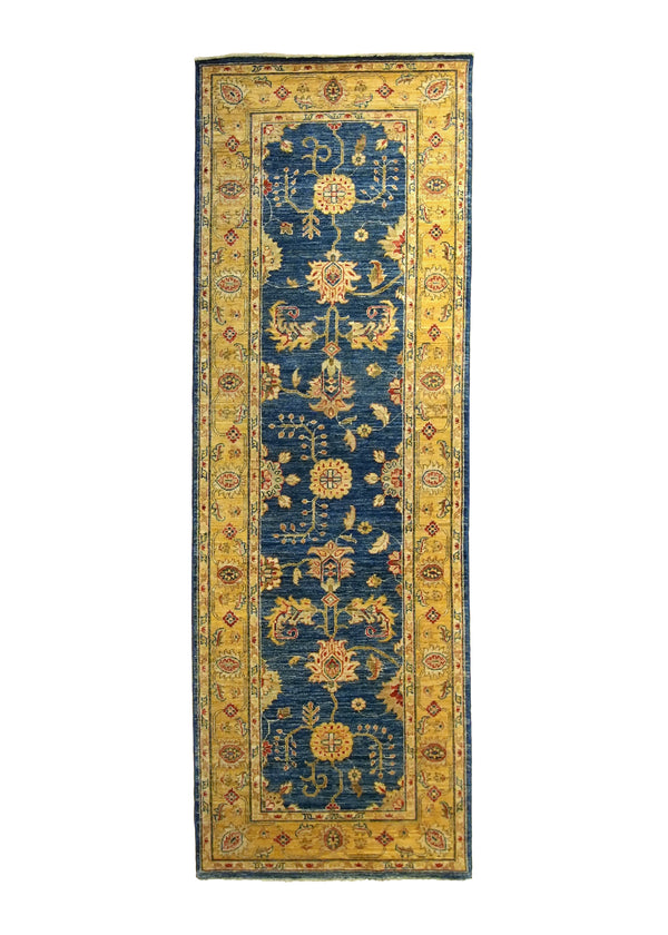 A23413 Oriental Rug Pakistani Handmade Runner Transitional 2'8'' x 8'2'' -3x8- Yellow Gold Blue Antique Washed Floral Oushak Design