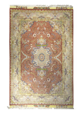 A23433 Persian Rug Tabriz Handmade Area Traditional 6'8'' x 9'11'' -7x10- Pink Whites Beige Naghsh Floral Design