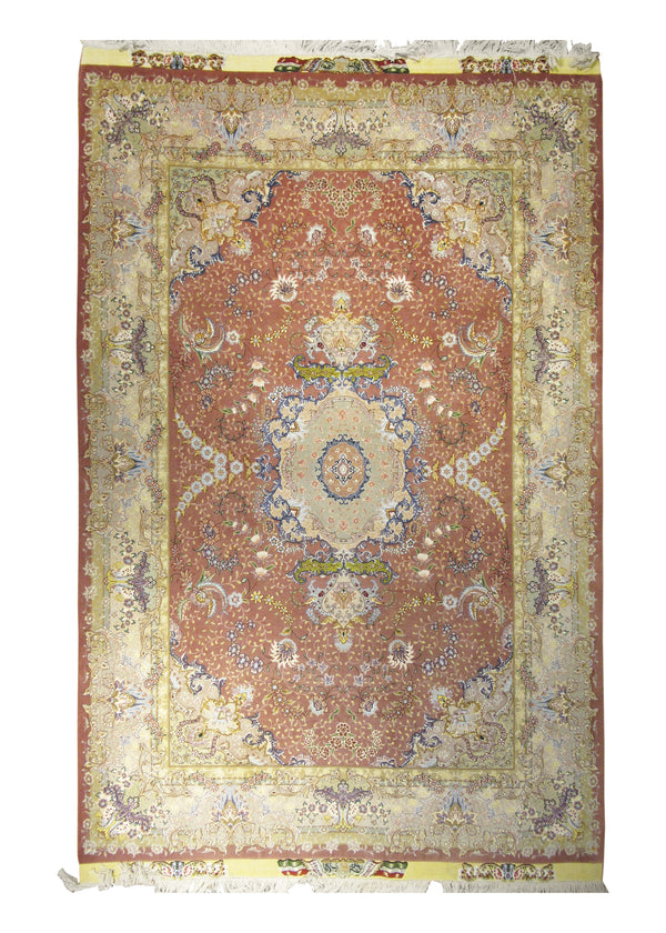 A23433 Persian Rug Tabriz Handmade Area Traditional 6'8'' x 9'11'' -7x10- Pink Whites Beige Naghsh Floral Design