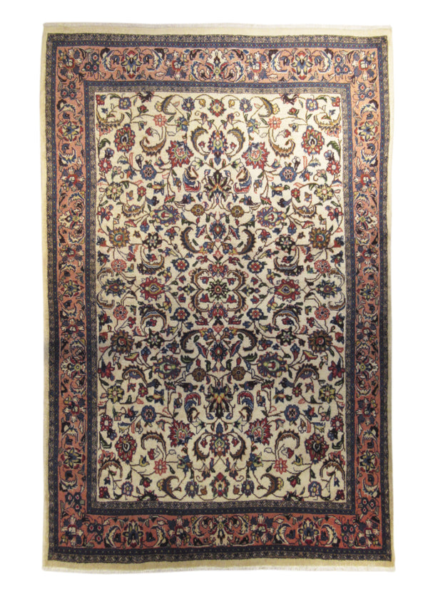 A23437 Persian Rug Sarouk Handmade Area Traditional 4'9'' x 7'1'' -5x7- Whites Beige Pink Blue Floral Design