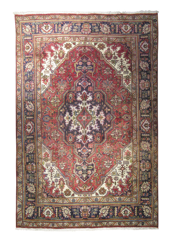 A23438 Persian Rug Tabriz Handmade Area Traditional 6'4'' x 9'8'' -6x10- Red Geometric Design