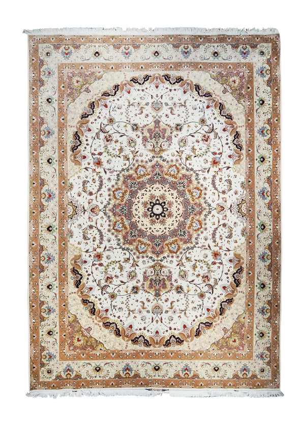 A23478 Persian Rug Tabriz Handmade Area Traditional 8'3'' x 11'7'' -8x12- Whites Beige Pink Naghsh Floral Design