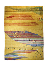 A23479 Persian Rug Gabbeh Handmade Area Tribal 8'6'' x 10'11'' -9x11- Multi-color Yellow Gold Open Animals Design