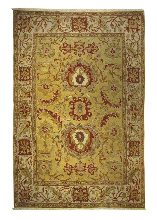 A23500 Oriental Rug Chinese Handmade Area Transitional 6'1'' x 8'11'' -6x9- Yellow Gold Red Oushak Floral Design