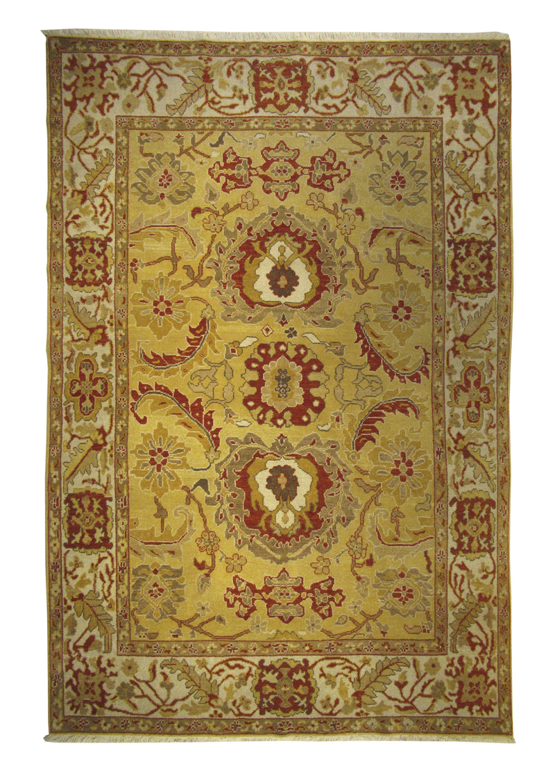 A23500 Oriental Rug Chinese Handmade Area Transitional 6'1'' x 8'11'' -6x9- Yellow Gold Red Oushak Floral Design