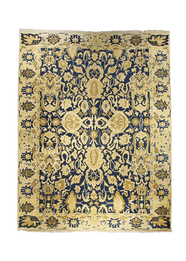A23543 Oriental Rug Turkish Handmade Area Transitional 8'11'' x 11'3'' -9x11- Blue Whites Beige Yellow Gold Oushak Floral Design