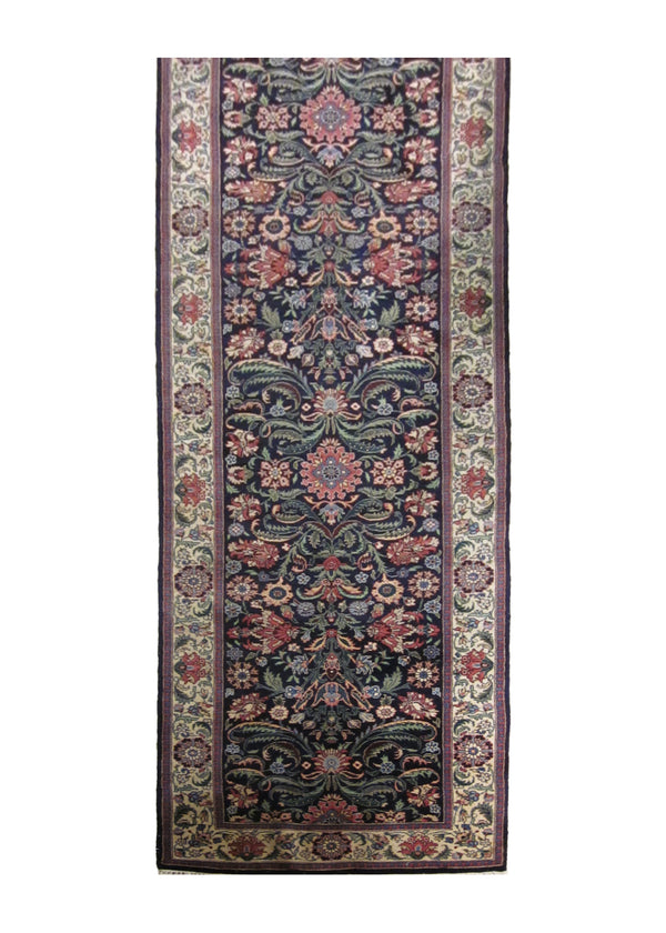 A23549 Oriental Rug Pakistani Handmade Runner Traditional 2'7'' x 10'8'' -3x11- Blue Whites Beige Green Floral Design