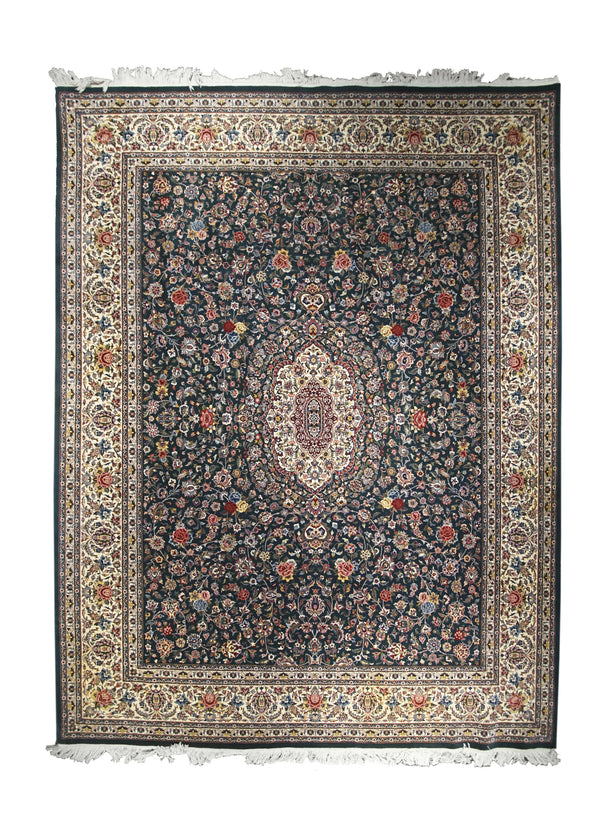 A23552 Oriental Rug Pakistani Handmade Area Traditional 9'1'' x 10'10'' -9x11- Green Whites Beige Floral Design