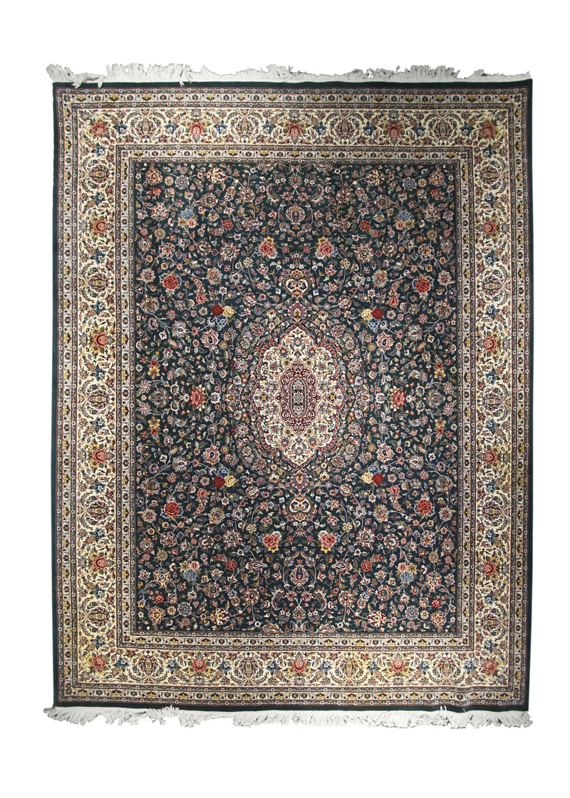 A23552 Oriental Rug Pakistani Handmade Area Traditional 9'1'' x 10'10'' -9x11- Green Whites Beige Floral Design