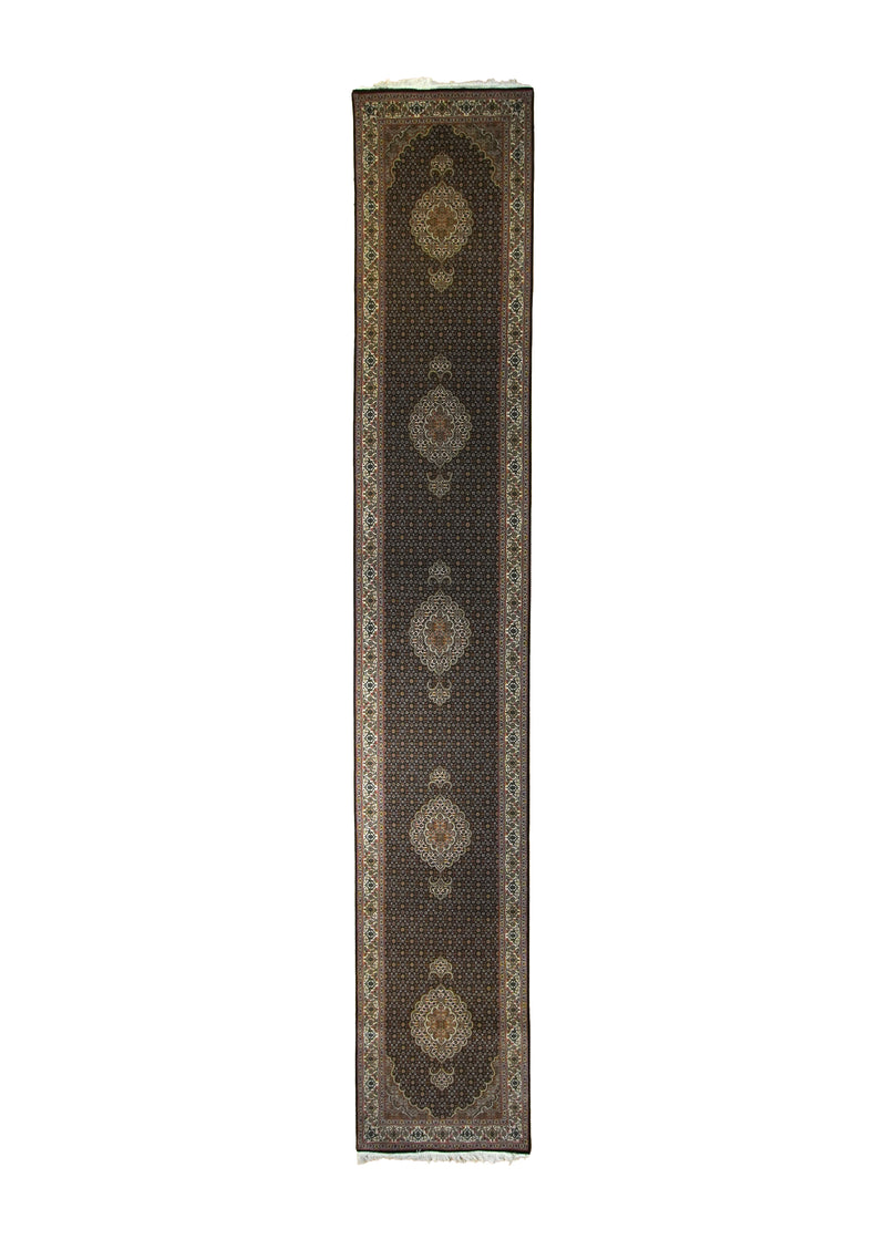 A23563 Persian Rug Tabriz Handmade Runner Traditional 2'8'' x 16'0'' -3x16- Blue Whites Beige Green Mahi Fish Design