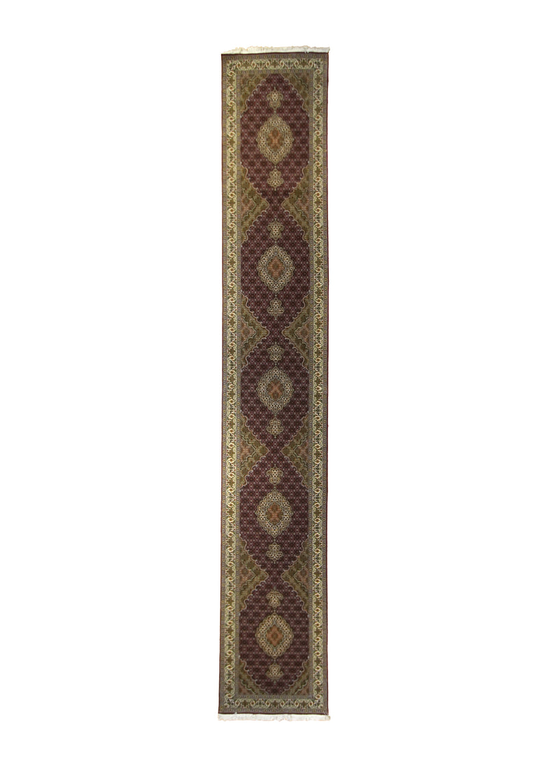 A23566 Persian Rug Tabriz Handmade Runner Traditional 2'8'' x 16'2'' -3x16- Red Brown Green Mahi Fish Design