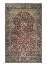 A23594 Persian Rug Kerman Handmade Area Traditional Antique 4'1'' x 6'5'' -4x6- Red Blue Whites Beige Floral Design