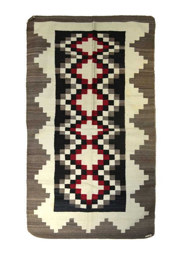A23600 Native American Rug Navajo Handmade Area Tribal 3'0'' x 5'3'' -3x5- Black Whites Beige Red Geometric Design