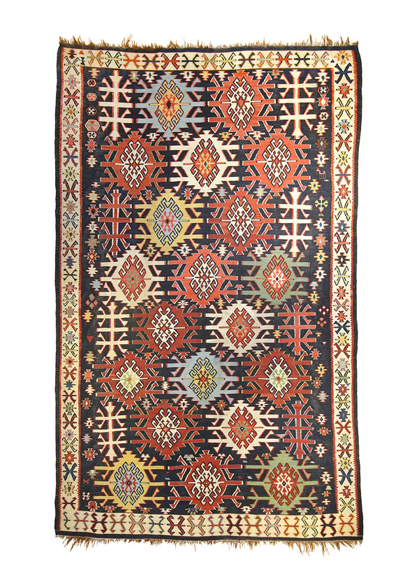 A23645 Caucasian Rug Handmade Area Antique Tribal 6'2'' x 9'9'' -6x10- Red Blue Kilim Geometric Design