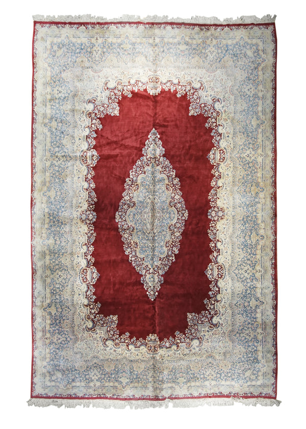 A23656 Persian Rug Kerman Handmade Area Traditional 11'5'' x 17'6'' -11x18- Red Blue Whites Beige Floral Open Field Design