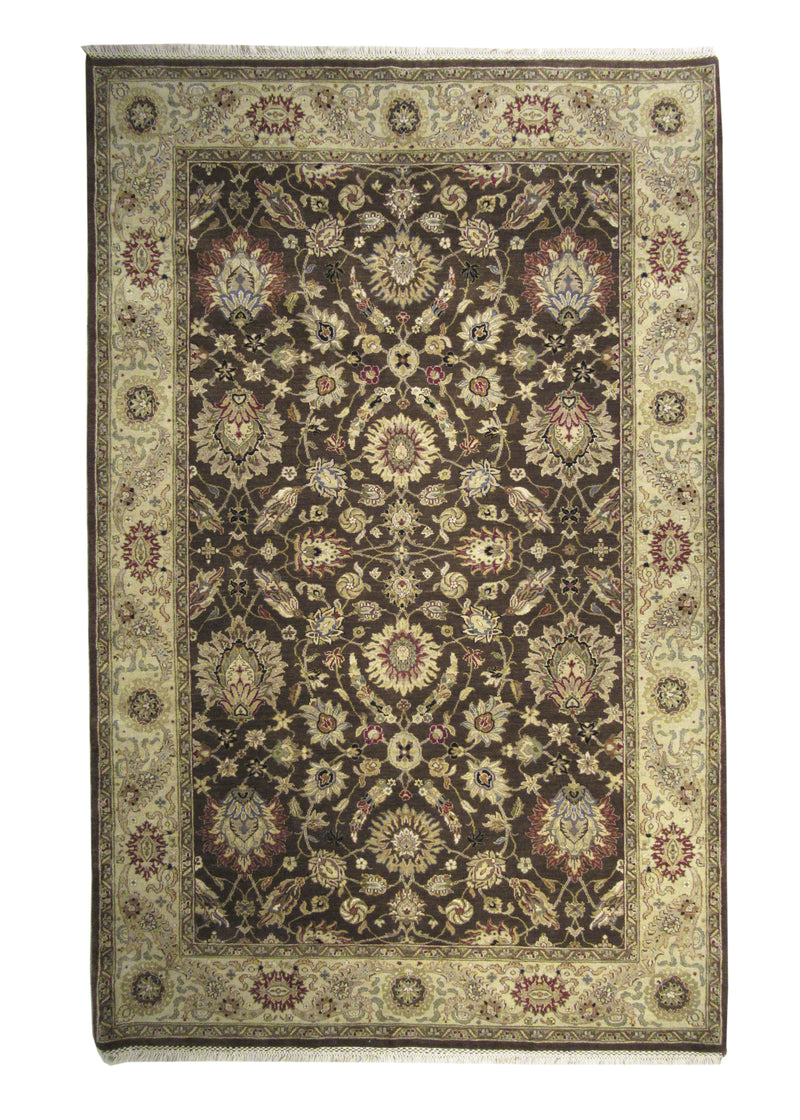 A23711 Oriental Rug Indian Handmade Area Transitional 5'10'' x 9'1'' -6x9- Brown Whites Beige Tea Washed Design