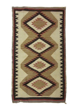 A23722 Native American Rug Navajo Handmade Area Tribal Antique 3'0'' x 4'10'' -3x5- Red Whites Beige Brown Geometric Design