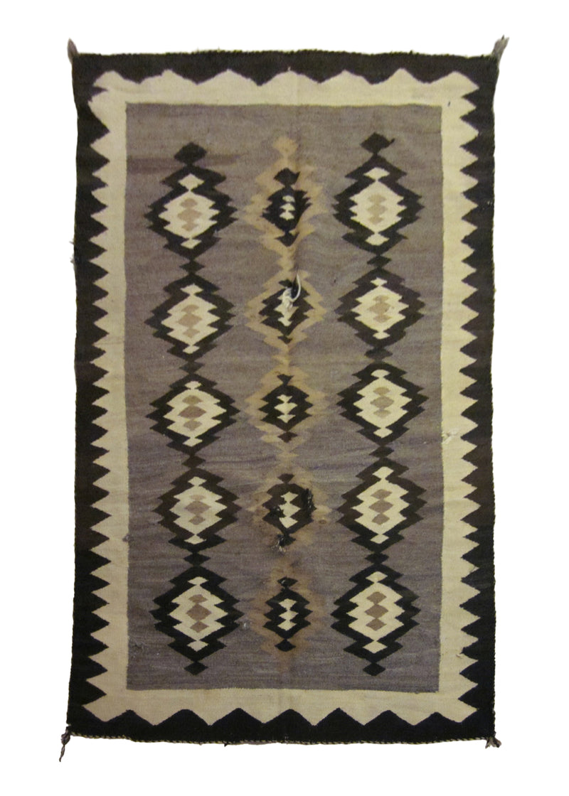 A23725 Native American Rug Navajo Handmade Area Tribal Antique 3'8'' x 5'8'' -4x6- Gray Whites Beige Brown Geometric Design