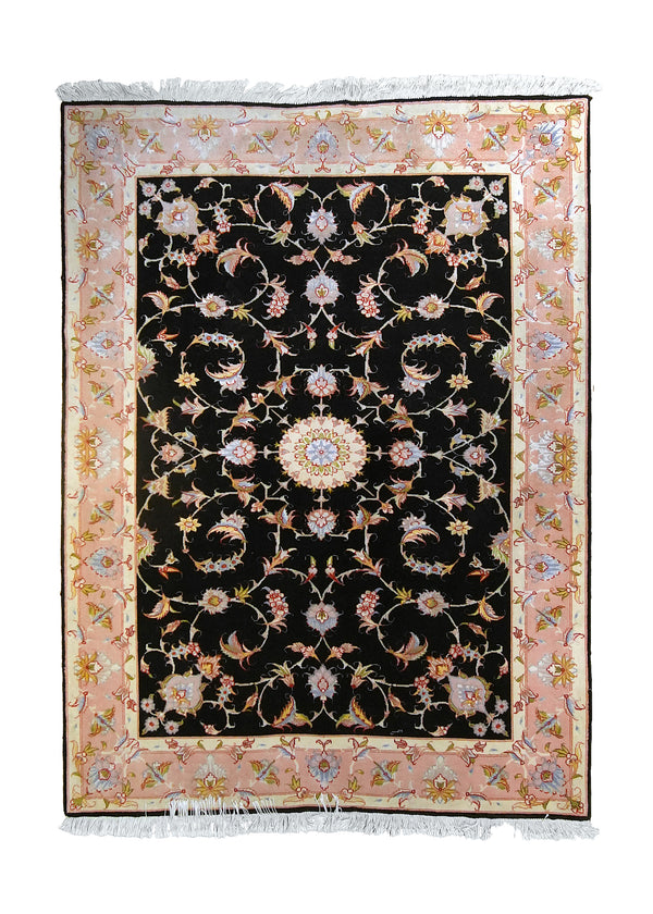 A23807 Persian Rug Tabriz Handmade Area Traditional 3'7'' x 4'7'' -4x5- Pink Black Floral Naghsh Design