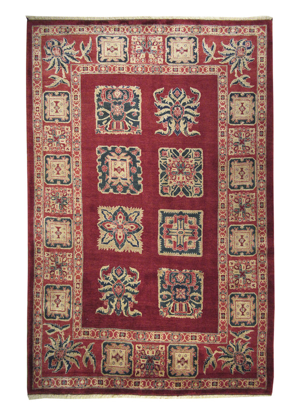 A23850 Persian Rug Bijar Handmade Area Traditional 5'6'' x 9'0'' -6x9- Red Geometric Design