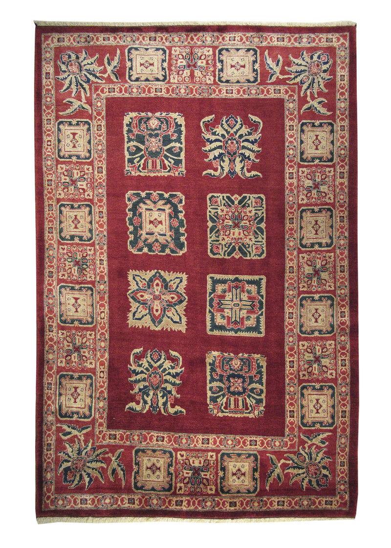 A23850 Persian Rug Bijar Handmade Area Traditional 5'6'' x 9'0'' -6x9- Red Geometric Design