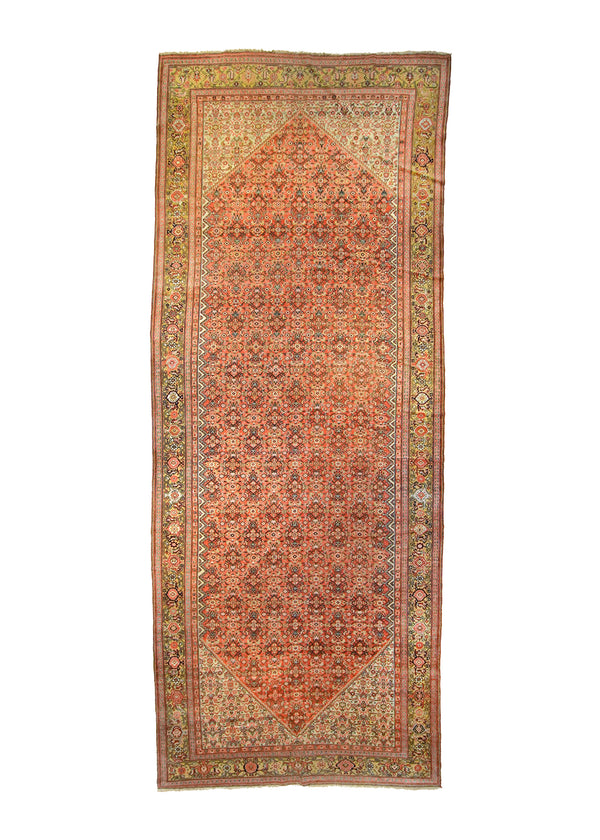 A23858 Persian Rug Malayer Handmade Runner Antique Traditional 6'8'' x 16'5'' -7x16- Red Yellow Gold Geometric Herati Design