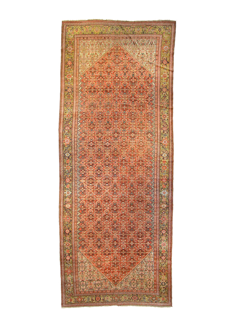 A23858 Persian Rug Malayer Handmade Runner Antique Traditional 6'8'' x 16'5'' -7x16- Red Yellow Gold Geometric Herati Design