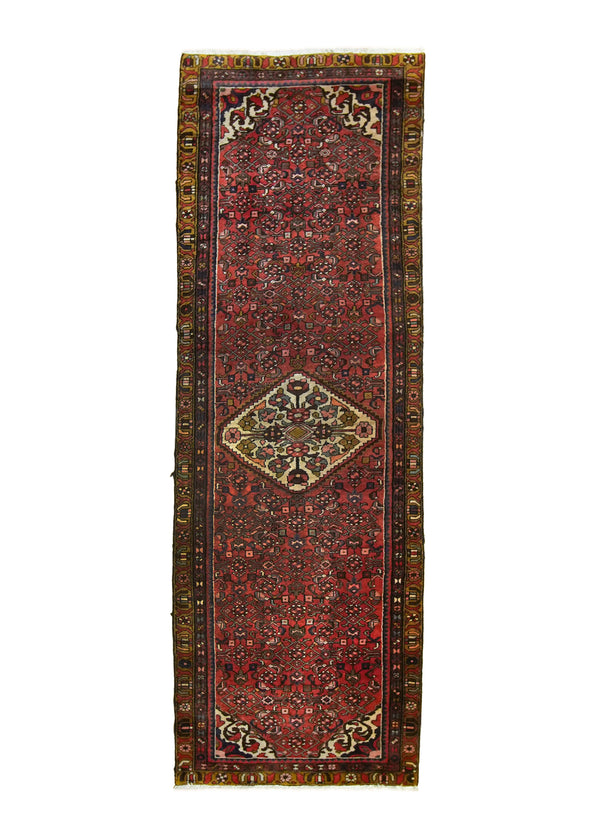 A23860 Persian Rug Hossein Abad Handmade Runner Tribal 3'5'' x 10'0'' -3x10- Red Geometric Herati Design