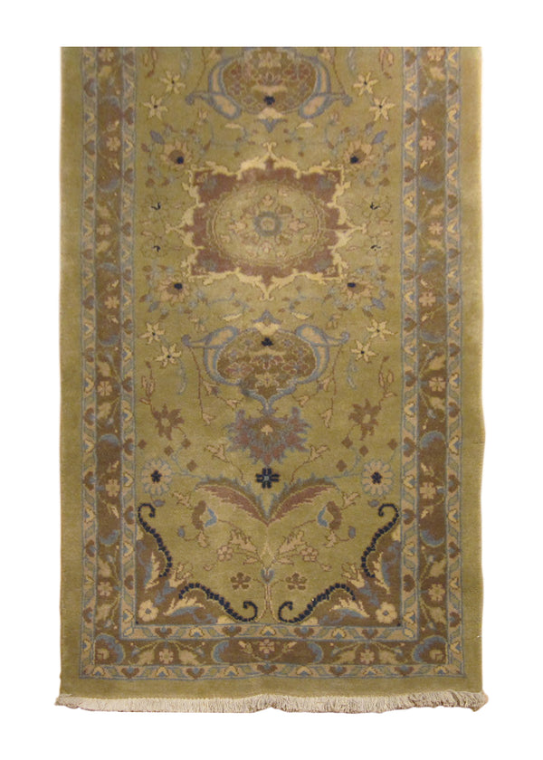A23861 Persian Rug Mahal Handmade Runner Tribal 2'9'' x 6'7'' -3x7- Green Brown Floral Design