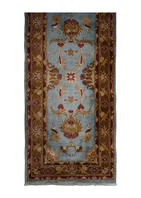 A23862 Persian Rug Mahal Handmade Runner Tribal 2'11'' x 6'9'' -3x7- Blue Brown Floral Design