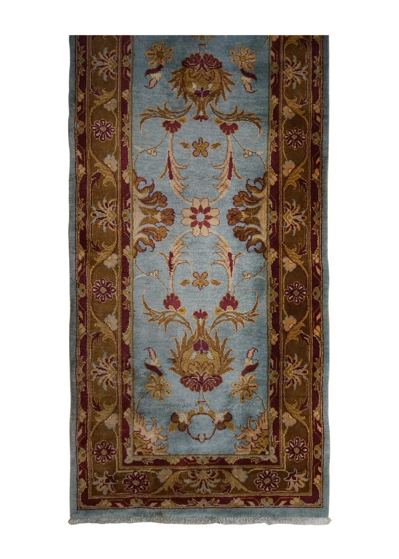 A23862 Persian Rug Mahal Handmade Runner Tribal 2'11'' x 6'9'' -3x7- Blue Brown Floral Design