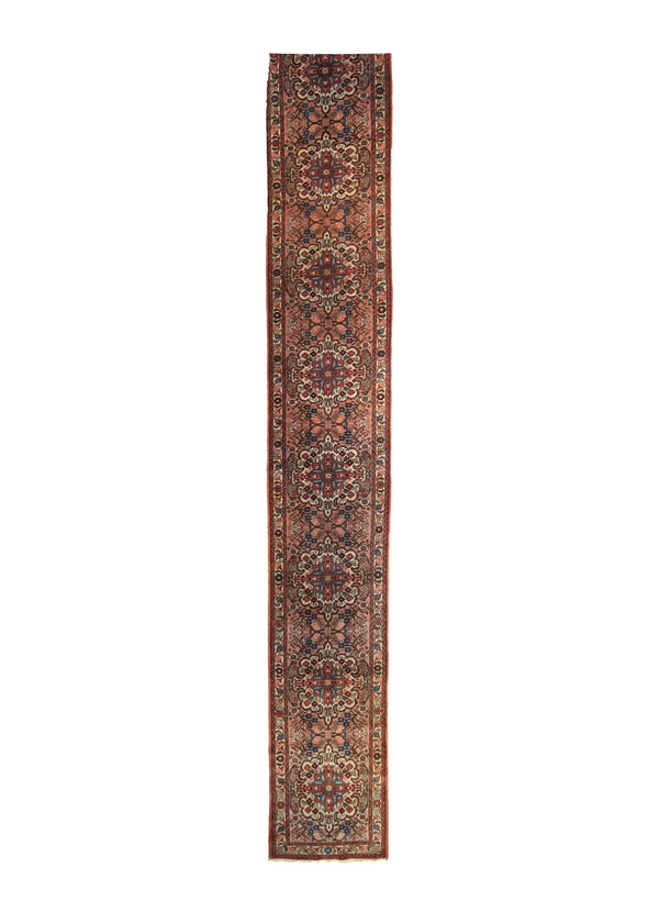 A23865 Persian Rug Hamadan Handmade Runner Tribal 2'6'' x 18'10'' -3x19- Red Whites Beige Floral Design